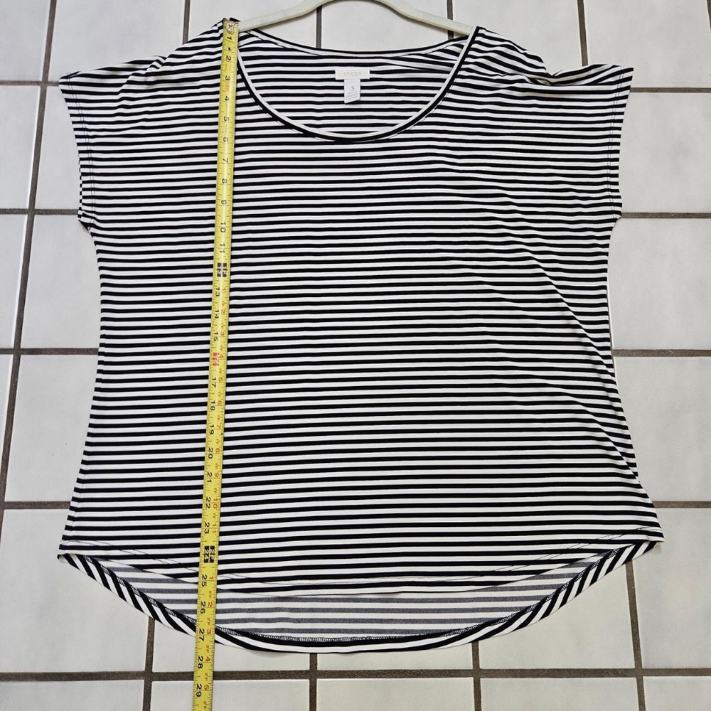 Black and White Striped Cotton Knit Top Chico’s XL
